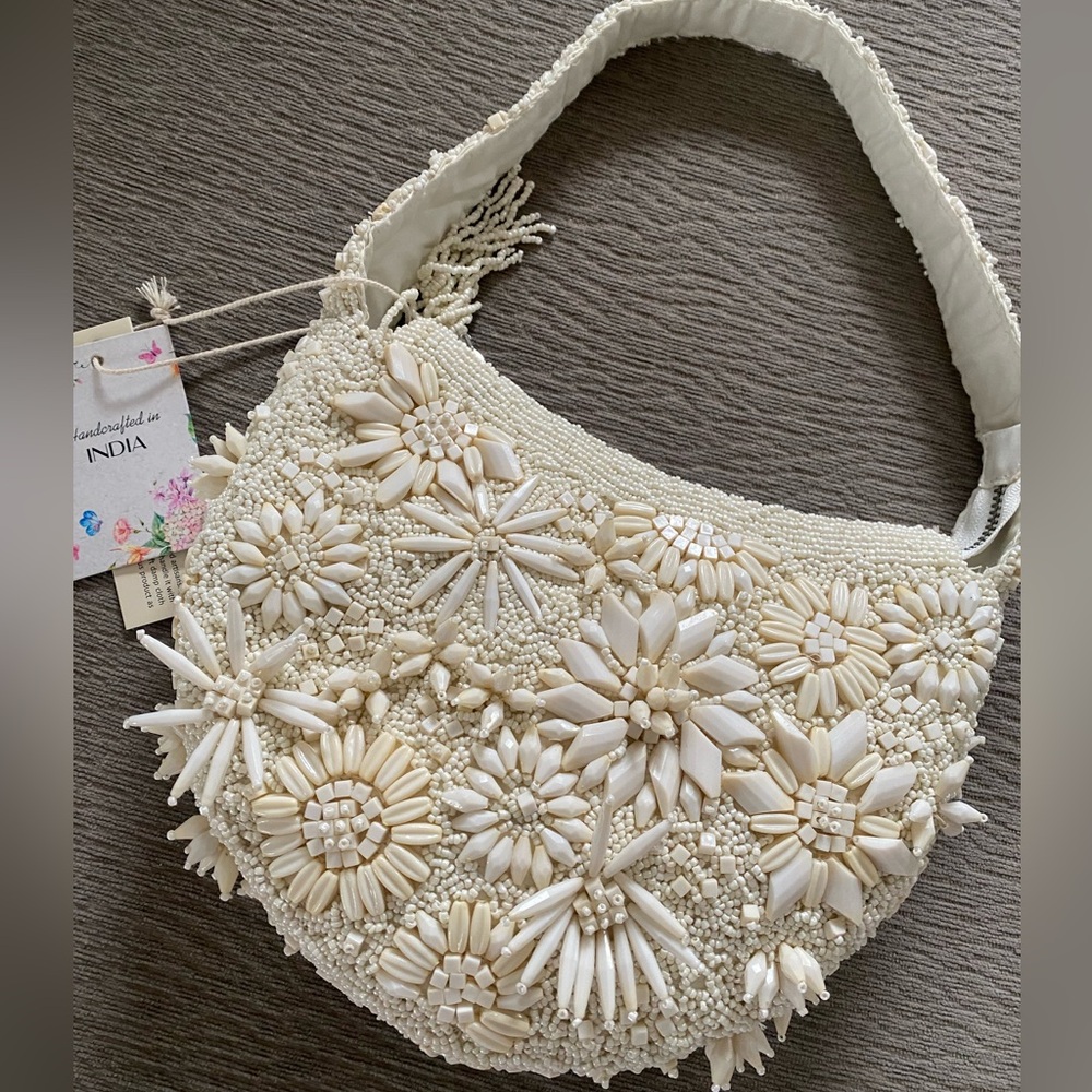 MADE IN INDIA Cream Beaded Women's Bag - NEW - Picture 2 of 5